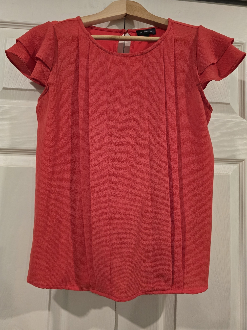 The Limited Bright Coral Flutter Sleeve Pleated Front Top